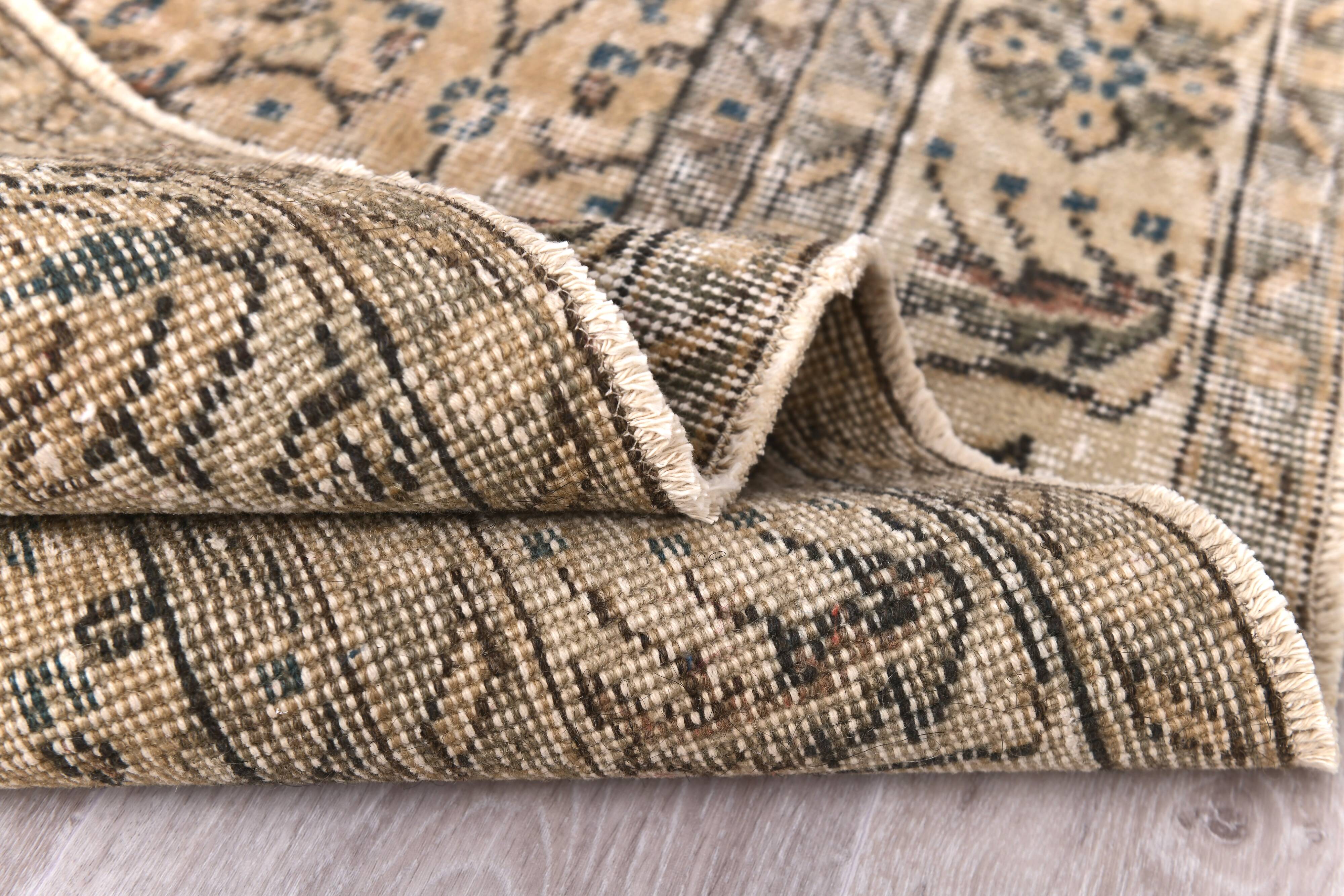 200x300 cm Beige vintage  carpet,  floral design wool and cotton carpet.