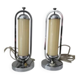 Pair of Bauhaus functionalist chrome table lamps, Czechoslovakia 1930s