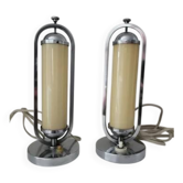 Pair of Bauhaus functionalist chrome table lamps, Czechoslovakia 1930s