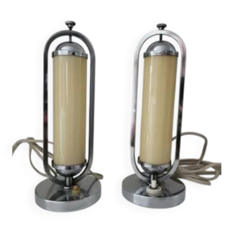 Pair of Bauhaus functionalist chrome table lamps, Czechoslovakia 1930s