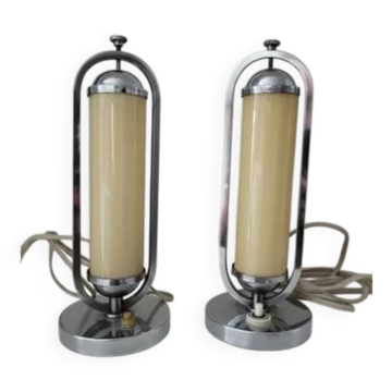 Paire de lampes de table fonctionnelles en chrome Bauhaus, Tchécoslovaquie années 1930