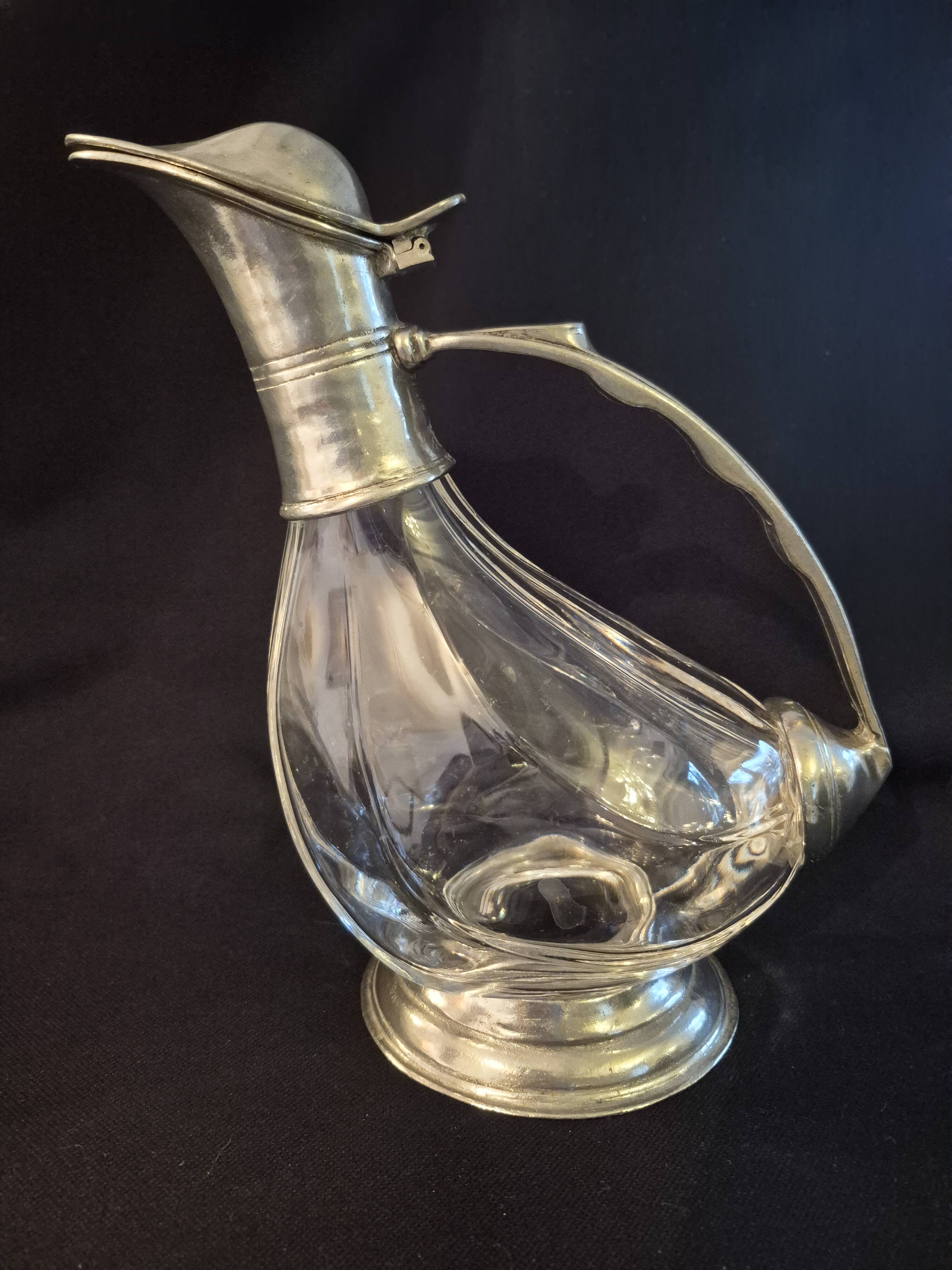 Wine carafe, duck design, glass and metal A553