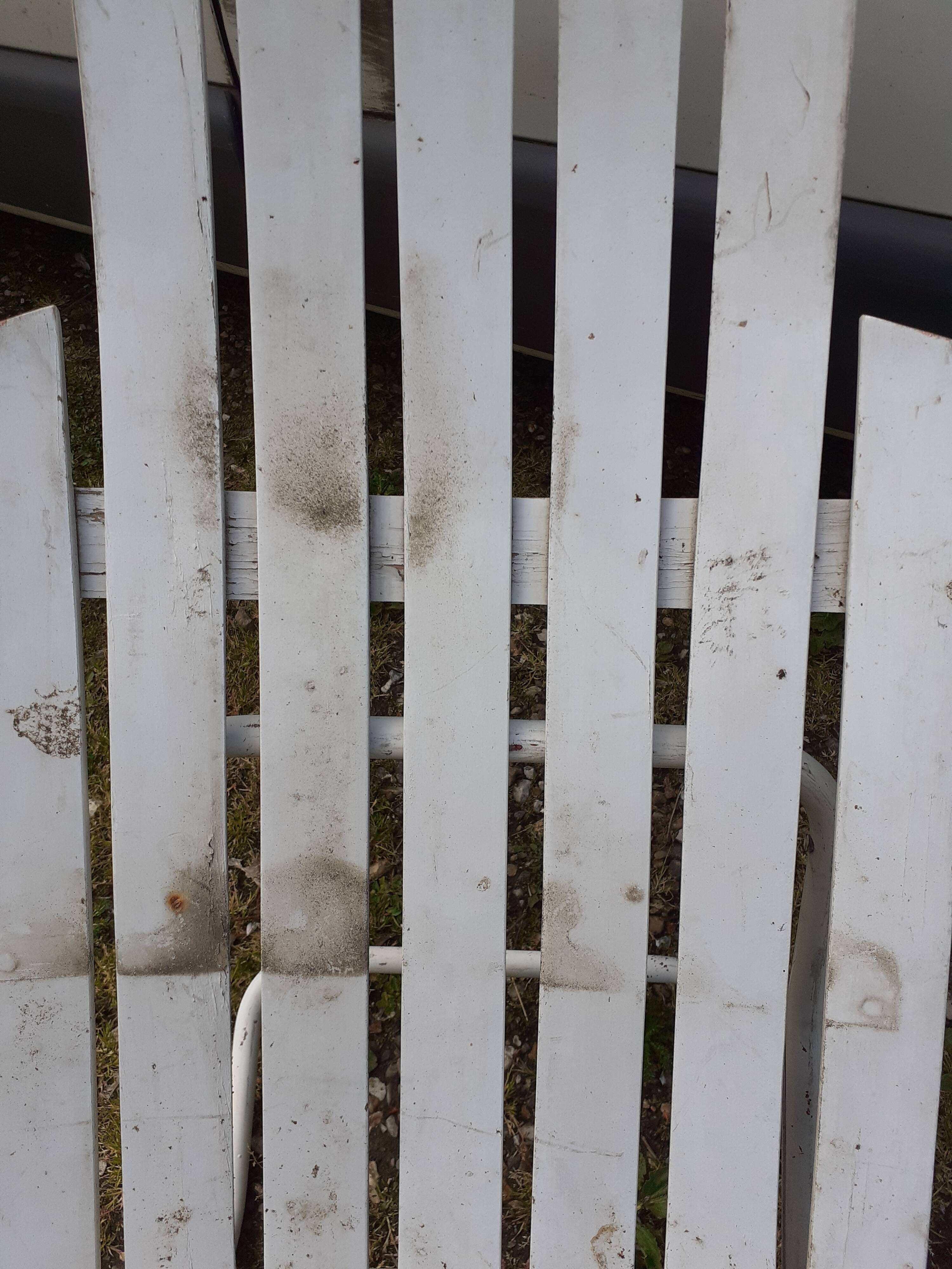 Pair of iron and old wood garden chairs