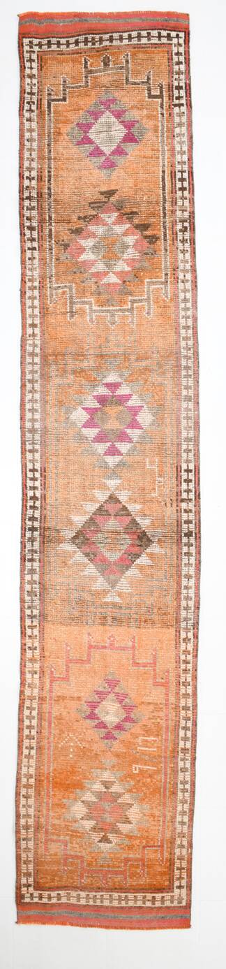 3x13 Orange Beige Vintage Runner Rug, 78x404Cm SK 6391