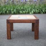 small ceramic coffee table herbarium feet wood, table signed R.capron