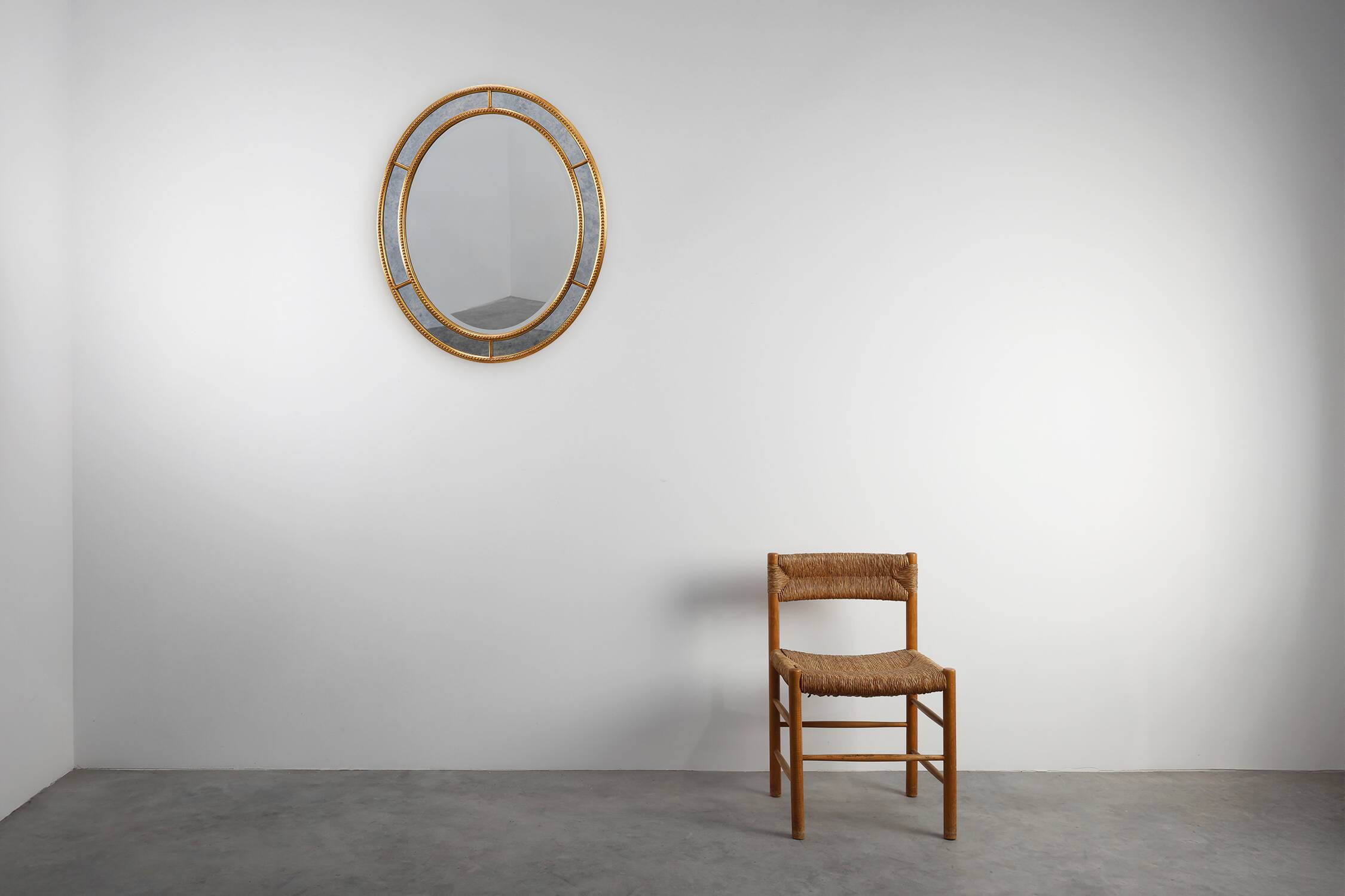 Mid-century gilt oval Mirror by Deknudt, Belgium 1980s