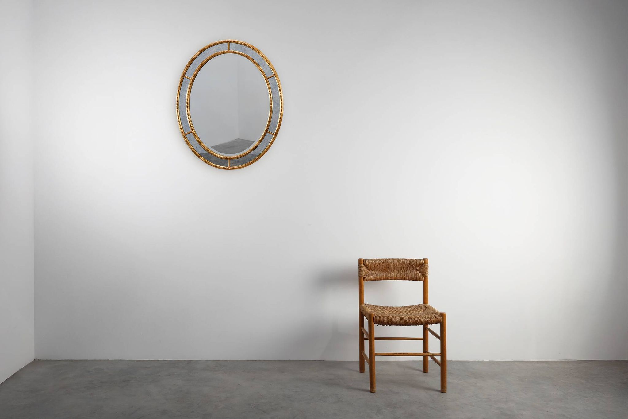 Mid-century gilt oval Mirror by Deknudt, Belgium 1980s