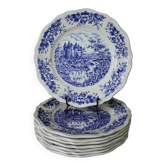 8 vintage Sarreguemines flat plates, Castle model