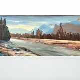 Tableau, huile sur carton « Rivière dans les Alpes »