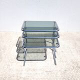 Vintage nesting coffee tables in chrome and smoked glass