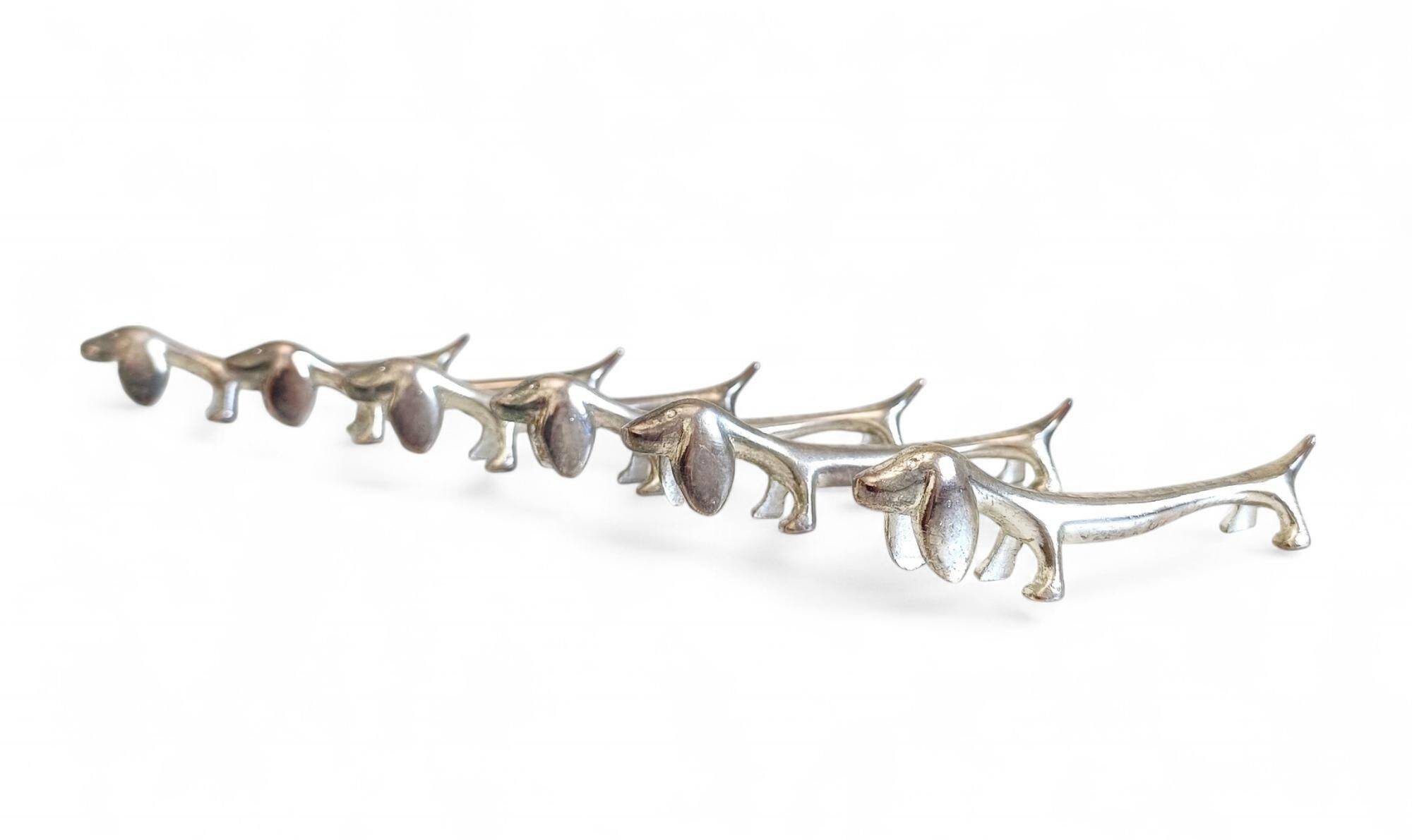 Vintage Knife Rests, Set of Six Silver Plated Dachshund Dogs, Italy, 20th-C
