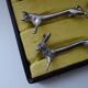 12 animal knife holders Art Deco antique silver metal in case