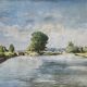 Painting of the lock and the beach of Neuilly Sur Marne signed by Bern 1948