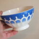 Vintage blue ribbed bowl on pedestal
