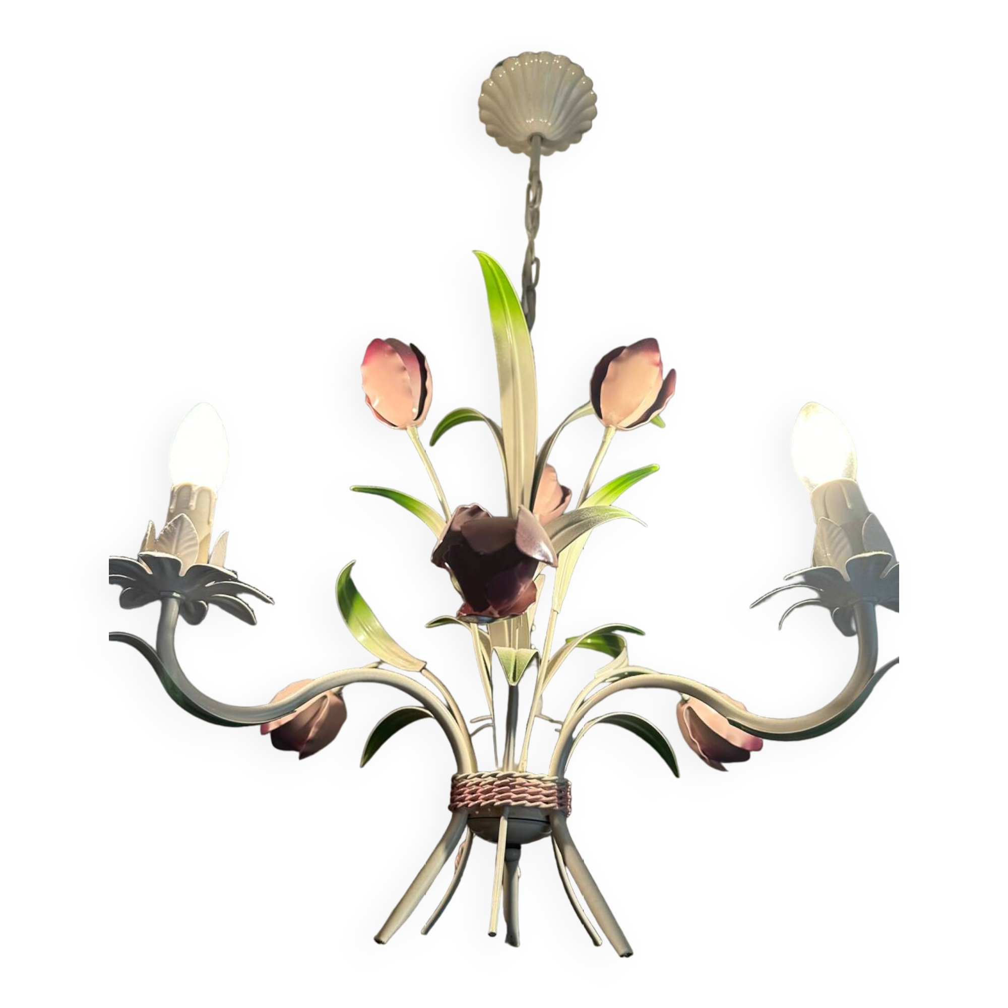 Lustre Vintage en fer forgé - Bouquet de tulipes