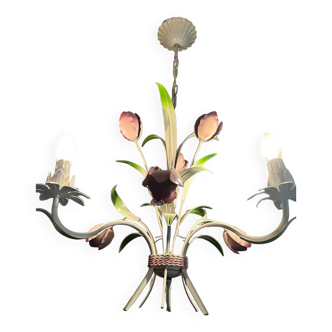 Vintage wrought iron chandelier - Bouquet of tulips