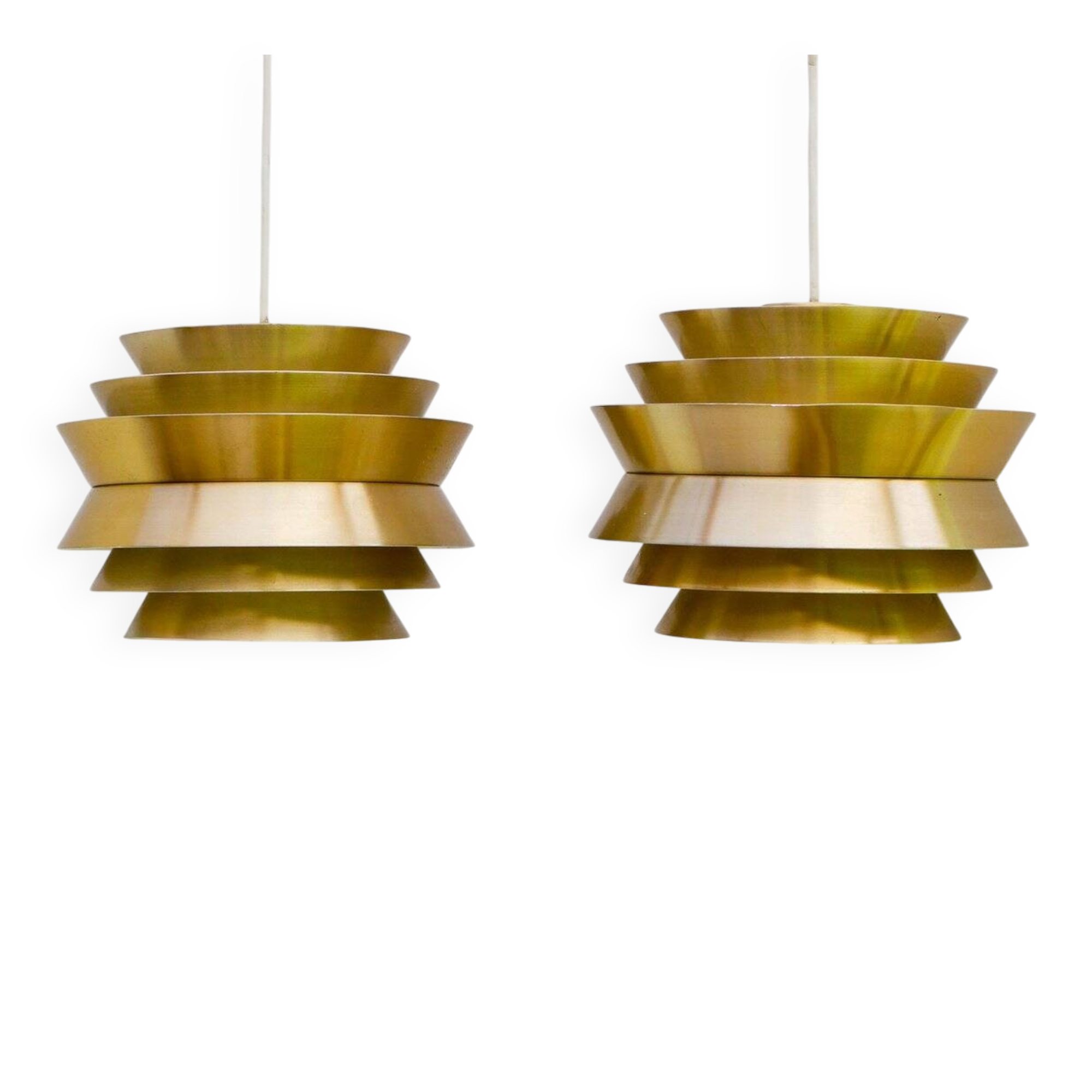 Brass-coloured metal pendant Trava lamps by Carl Thore, Sweden from Granhaga Metallindustri, 1960s, set of 2