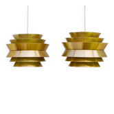 Pendentifs en métal couleur laiton Trava par Carl Thore, Suède, de Granhaga Metallindustri, années 1960, ensemble de 2