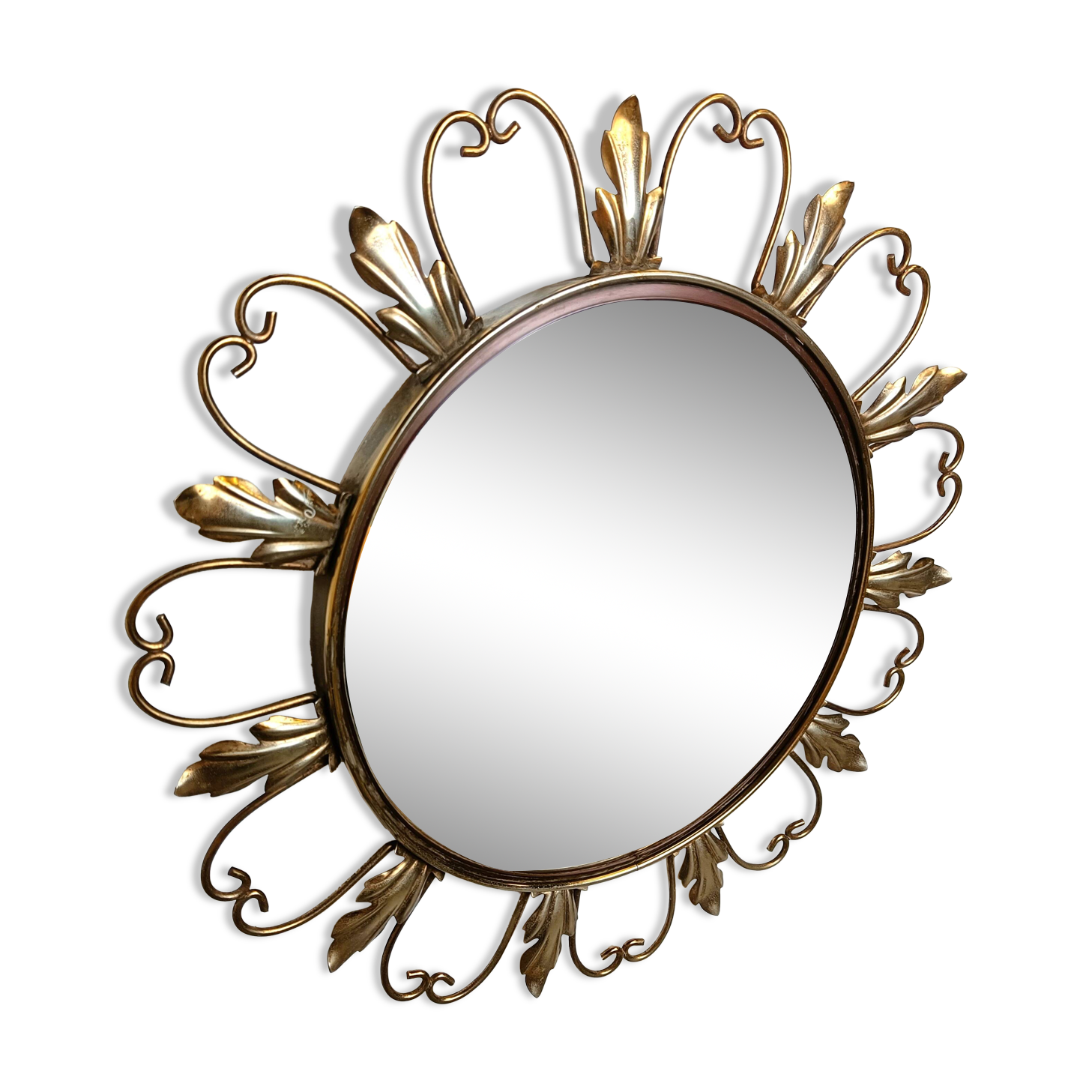Miroir vintage en laiton à motif soleil des années 1960