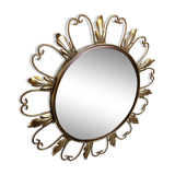 Miroir vintage en laiton à motif soleil des années 1960