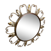 Miroir vintage en laiton à motif soleil des années 1960