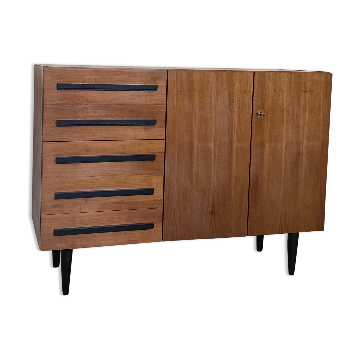 Vintage storage cabinet 1960's 5 drawers 2 doors
