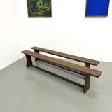 Pair of solid oak benches, winged legs, France, 1970s