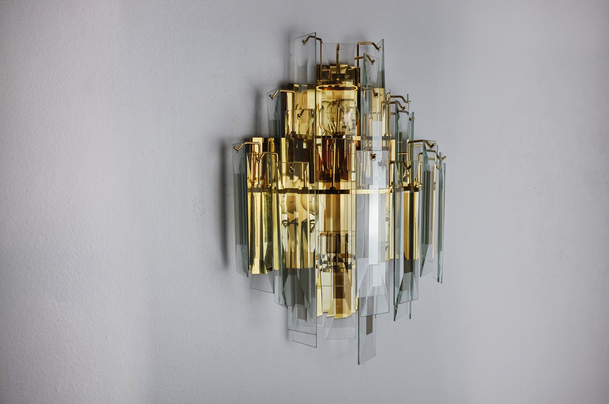 Applique venini, verre biseauté en cascade, italie, 1970
