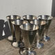6 conical silver-plated metal bowls with hallmarks / Art Deco stemmed glasses