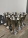 6 conical silver-plated metal bowls with hallmarks / Art Deco stemmed glasses