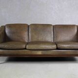 Brown Leather And Rosewood Sofa By Vatne Mobler, Norway 1970s