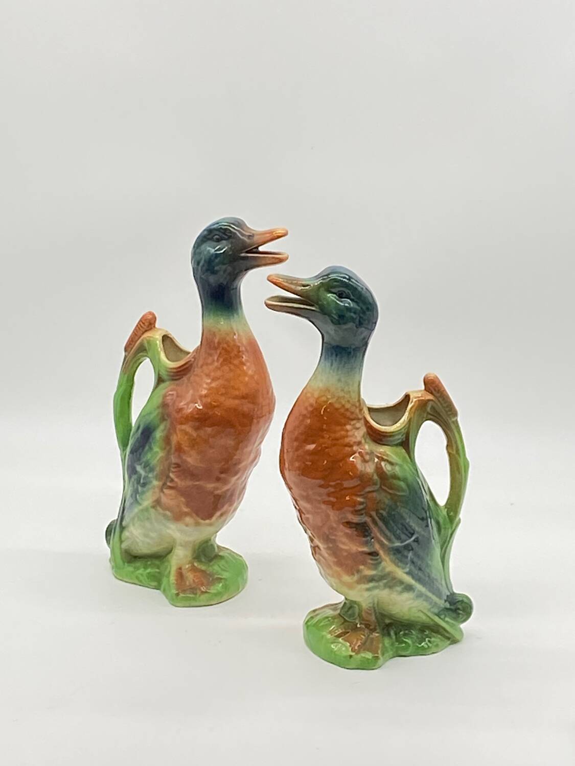 Duo of St Clément duck pitchers 🦆, ceramic / slip, vintage