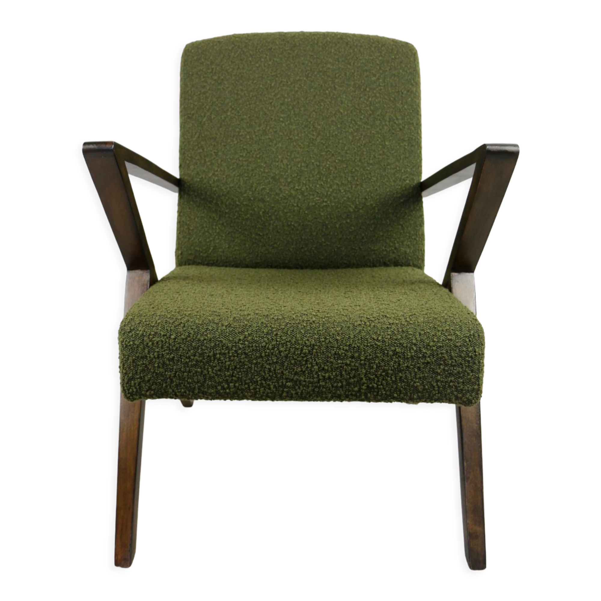Vintage olive green boucle armchair, 1970s