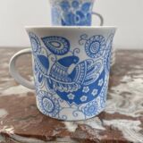 Coffee and tea set, vintage, stylized bird decor, retro, design, blue