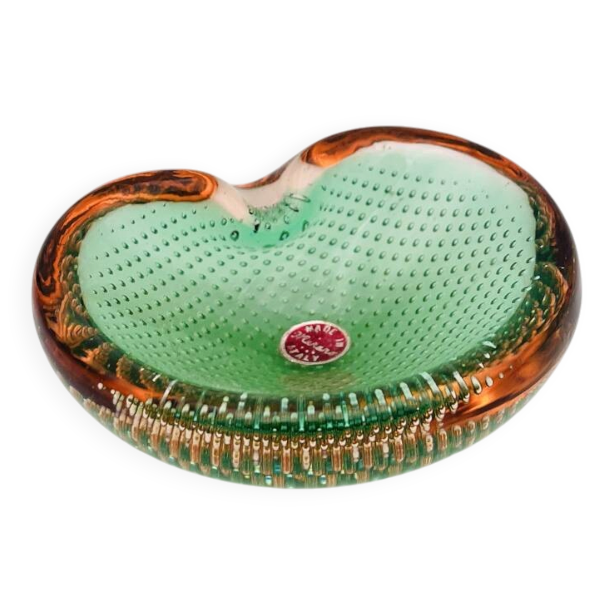 Miniature Vide-Poche Murano Sommerso Bullicante Green Pink Labelled 60s