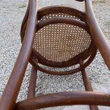 Thonet high bar chair in curved wood and cane