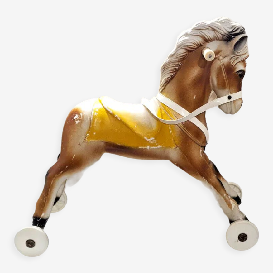 Ancien cheval jouet à roulette cheval entièrement en plastique
