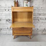 Vintage wood and rattan secretary