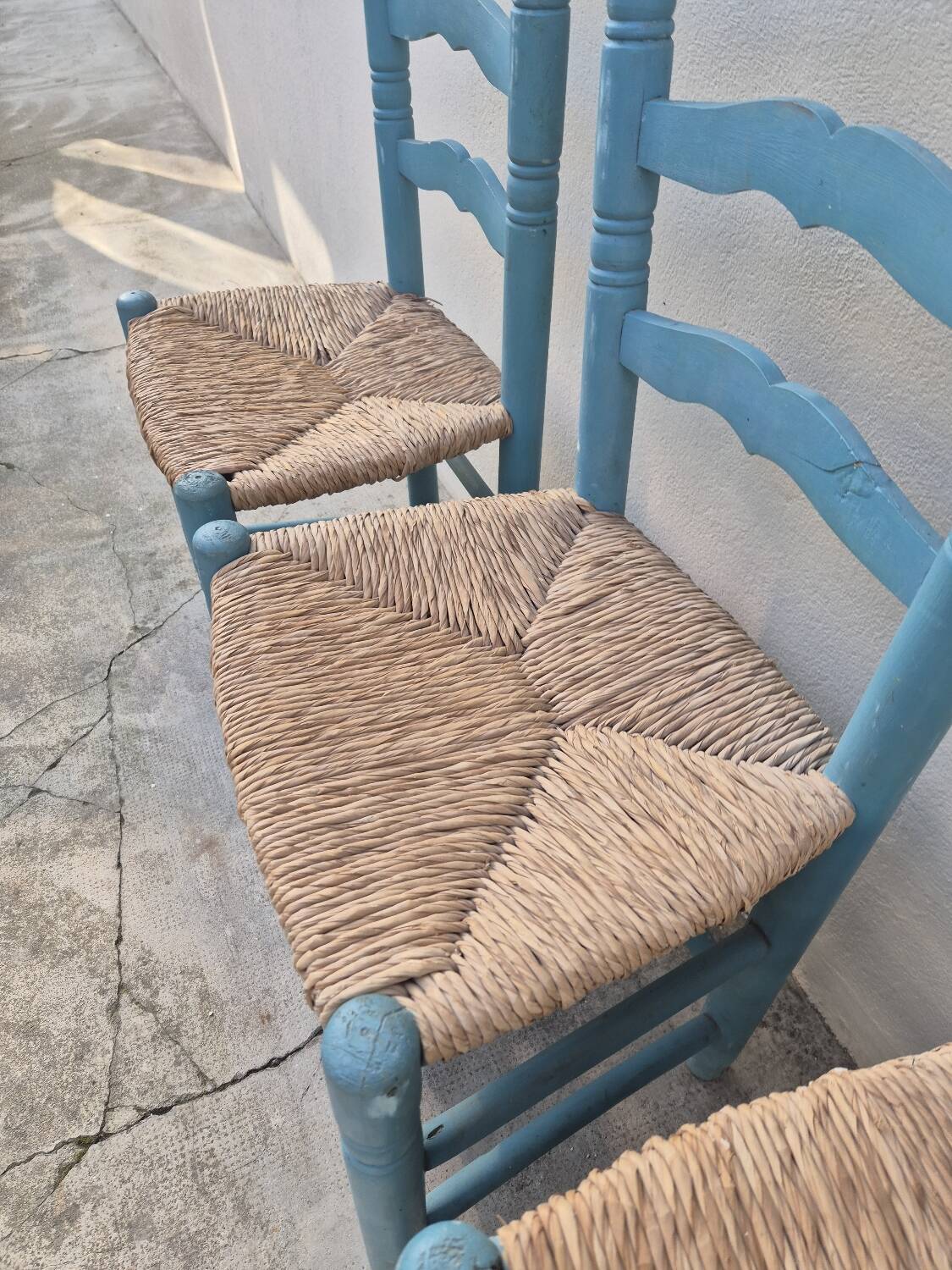 Set of 4 Provencal style straw chairs, old country house