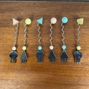 Rare and original Set of 6 Memphis dessert forks, Japan, 1980/90