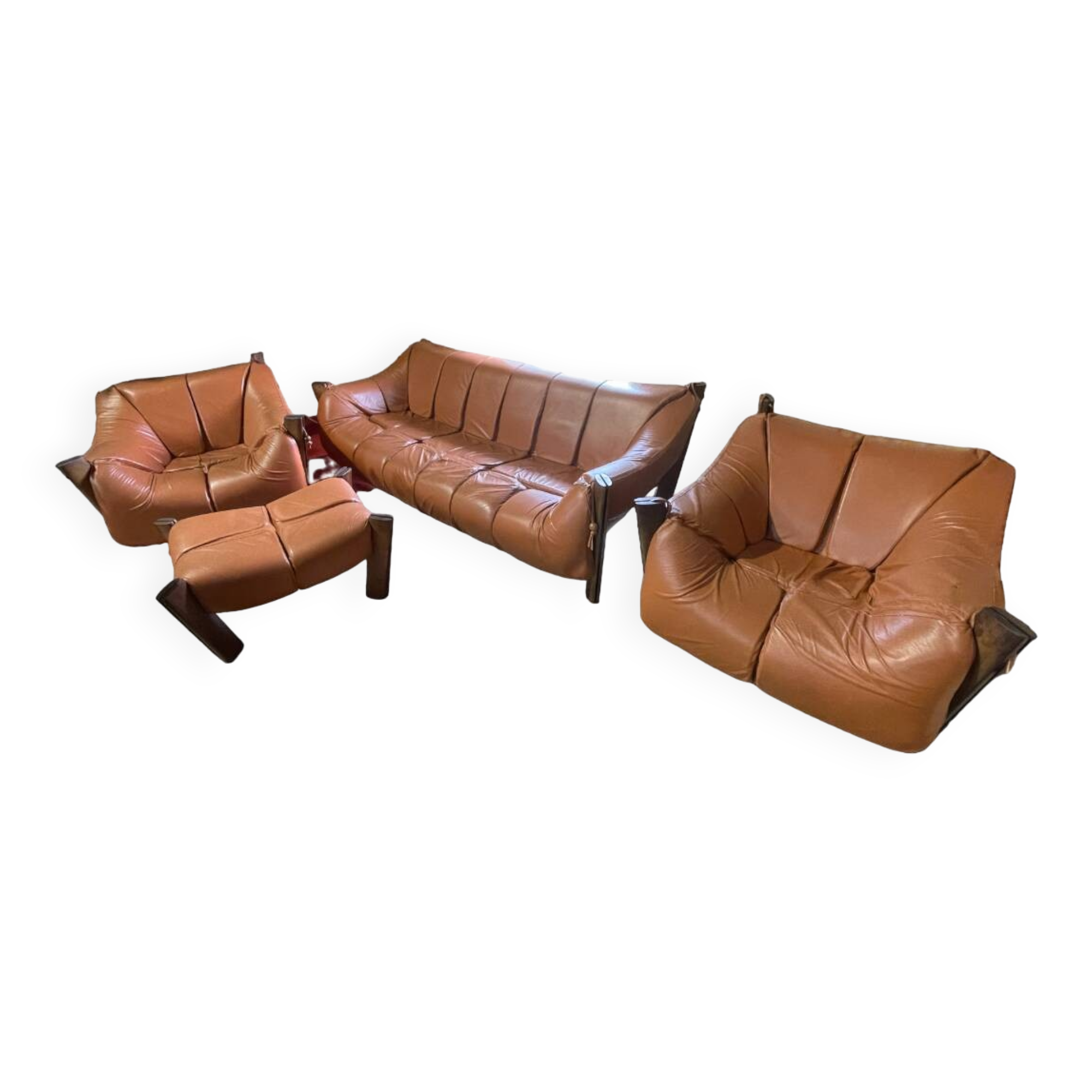 Percival lafer mp-211 sofa set with two armchairs and an ottoman in leather.