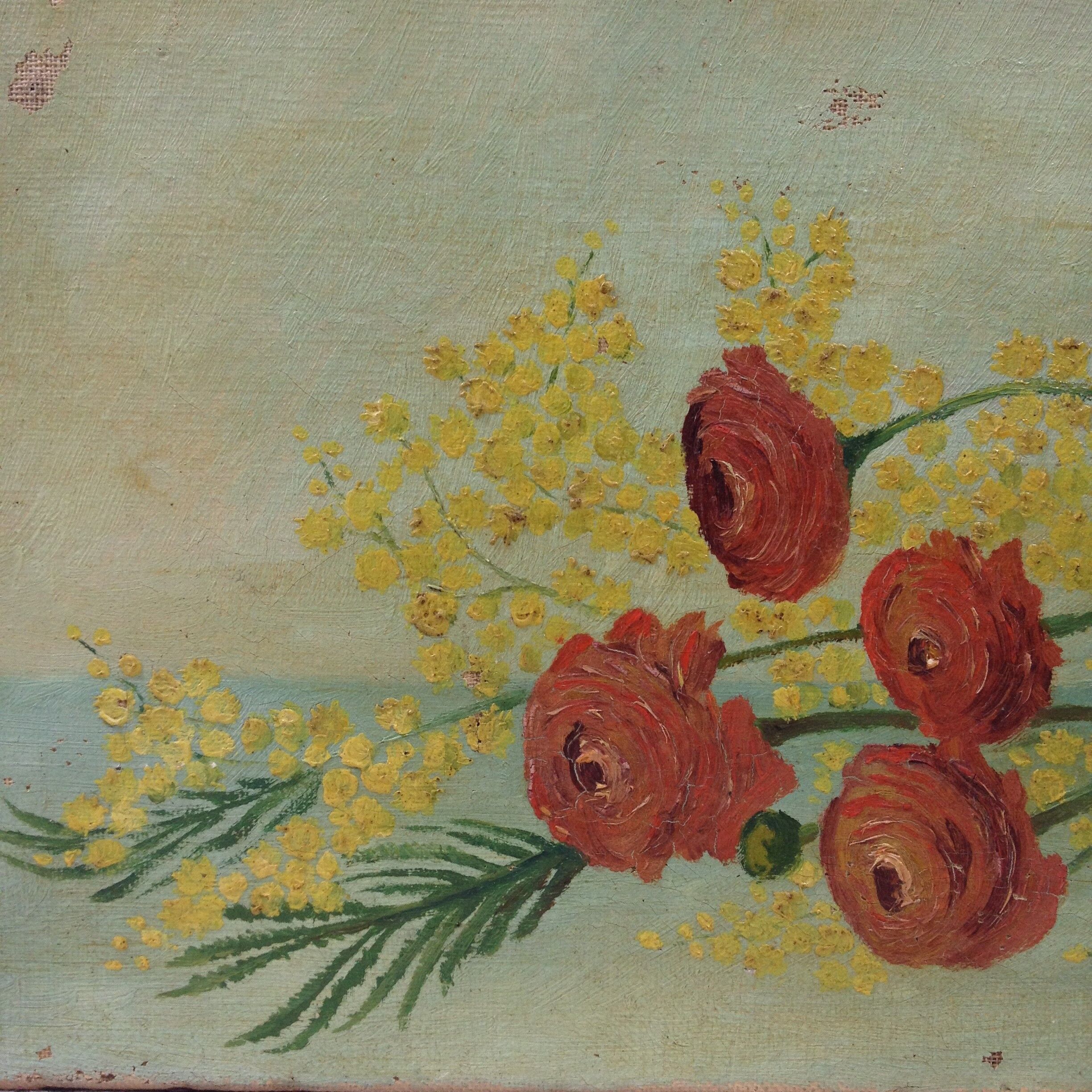 Old painting signed cut flowers 1917