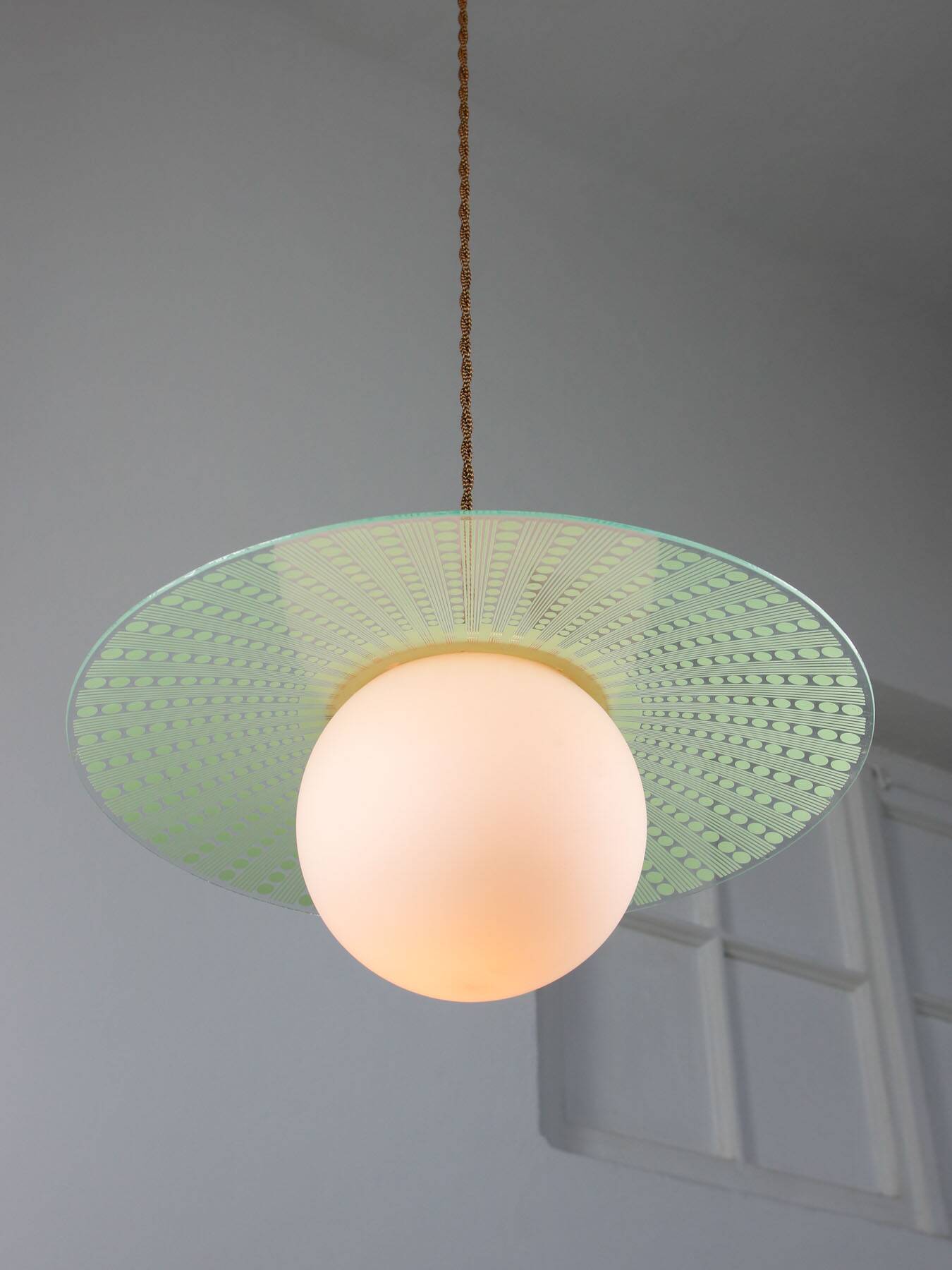 Mid-Century Italian Brass and Opaline Angel Pendant Lamp