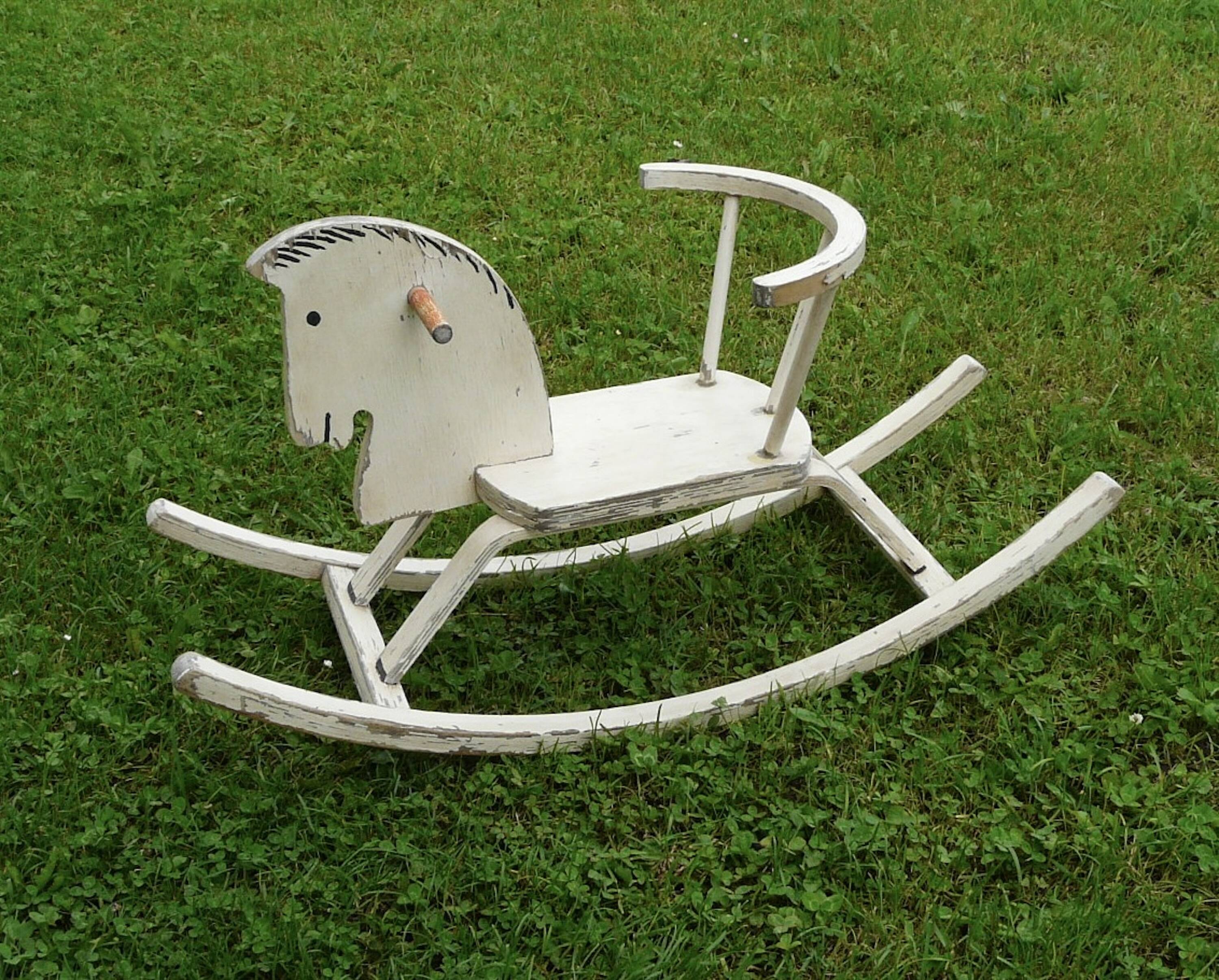 Vintage painted wooden rocking horse 1970