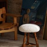 Modern Danish, a pair of tripod stools, seats reupholstered in lambswool, 1950s.