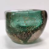 Green Gold Flecked Sommerso Glass Bonbonnière / Trinket Bowl by Venini, Ita