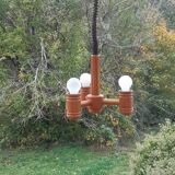 Scandinavian wooden turned pendant light, 70s/80s, chalet spirit.