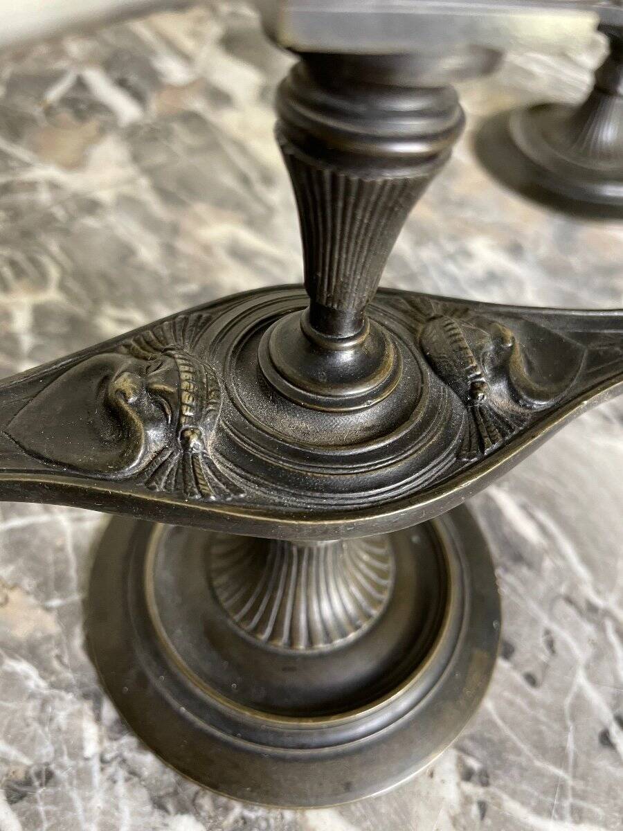 Pair of bronze candlesticks with a black patina in the antique style