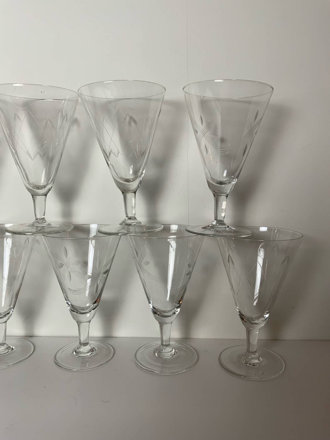 12 antique stemmed glasses