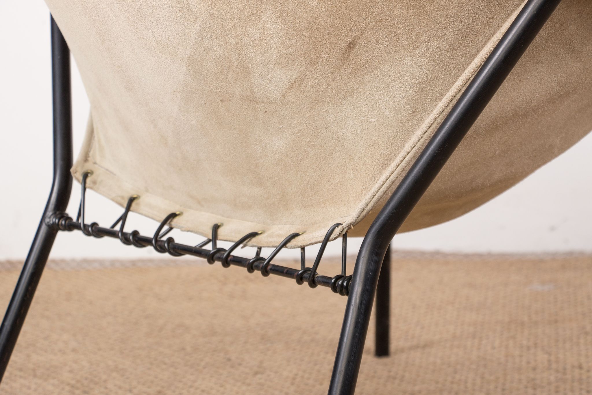 Danish armchair in Leather, Steel and Teak, Balloon model by Hans Olsen 1960.